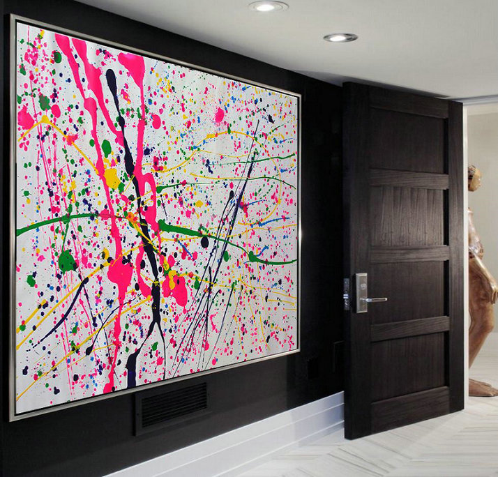 Contemporary Canvas Paintings,Oversized Horizontal Contemporary Art,Original Abstract Painting Canvas Art,Pink,White,Yellow,Green.etc